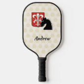 赤男らしと黒の騎士の盾と馬のパイ ピックルボールラケット (正面)