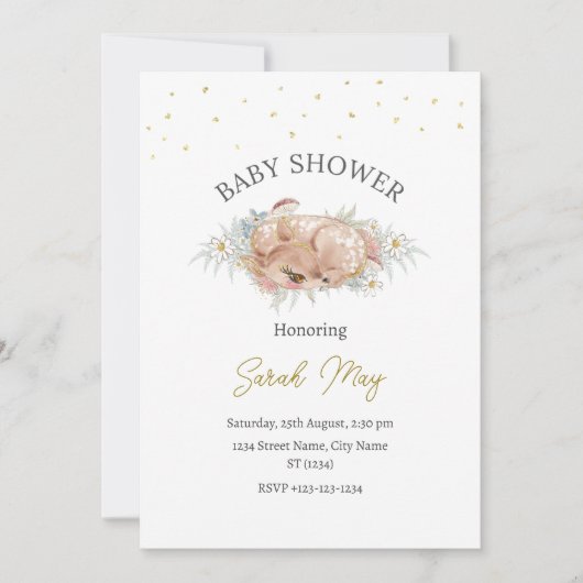 赤男女兼用ちゃんシャワーかわいい鹿 招待状 (正面)