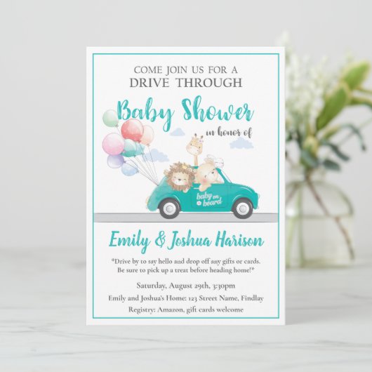 赤男女兼用ちゃんシャワーで動物が車を走らせる 招待状 (スタンド正面)