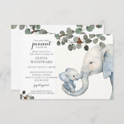 赤男女兼用ちゃんシャワーエレファントと緑 招待状 (正面/裏面)