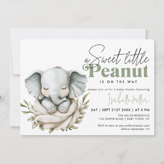 赤男女兼用ちゃんシャワーエレファントグリーン金ゴールド 招待状 (正面)