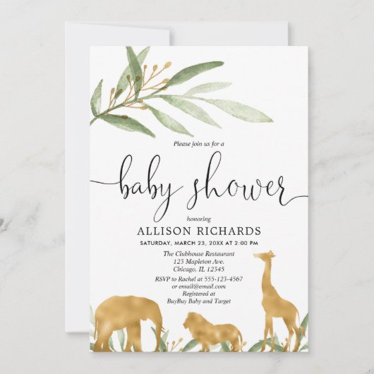 赤男女兼用ちゃんシャワー招待,金ゴールドサファリ 招待状 (正面)