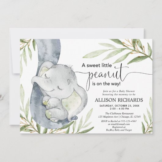 赤男女兼用ちゃんシャワー象の緑の金ゴールド 招待状 (正面)