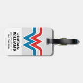 赤疑問に思白と青の女性のロゴ ラゲッジタグ (裏面横)