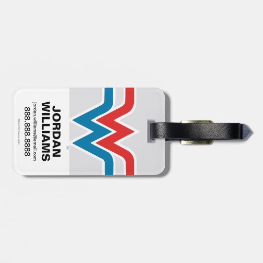 赤疑問に思白と青の女性のロゴ ラゲッジタグ (裏面横)