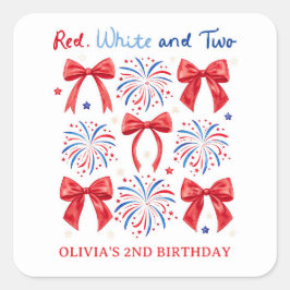 赤白とツー ジュライ ガール 2歳の誕生日パーティー スクエアシール