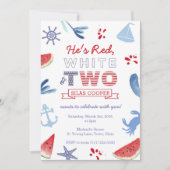 赤白とツー 男女兼用 2歳の誕生日パーティー 招待状 (正面)