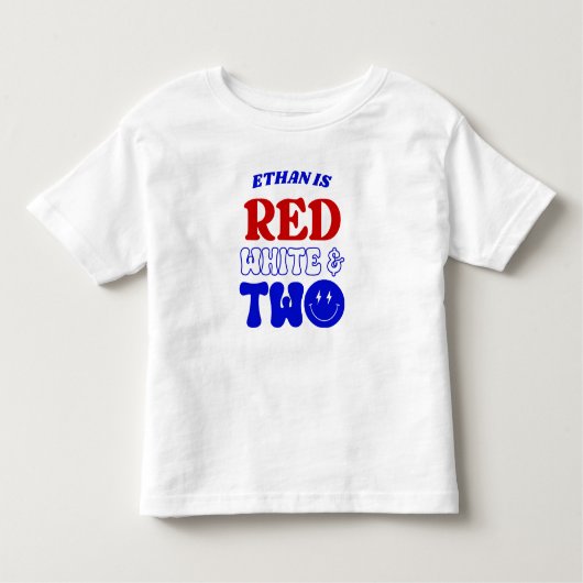 赤白とツー 4thオブジュライ 2歳の誕生日パーティー トドラーTシャツ (正面)