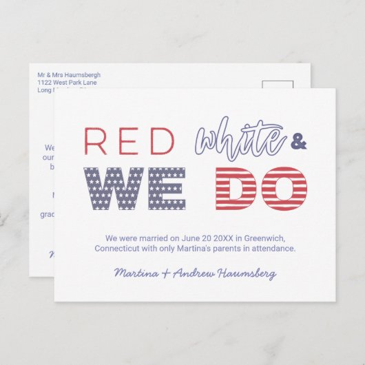 赤白と我々は駆得け結婚した落ち 案内ポストカード (正面/裏面)