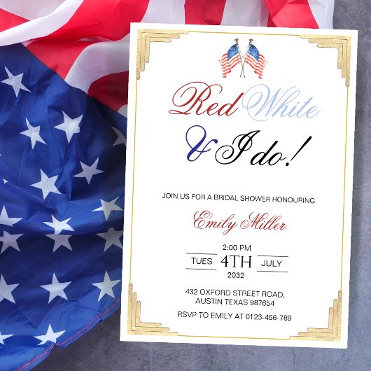 赤白と私はアメリカ愛国的ブライダルシャワー 招待状