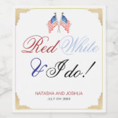 赤白と私は7月4日アメリカ国旗結婚の ワインラベル (シングルラベル)