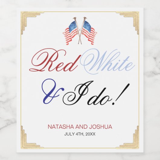 赤白と私は7月4日アメリカ国旗結婚の ワインラベル (シングルラベル)