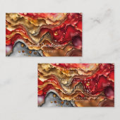 赤白と金ゴールド大理石アルコールインク 名刺 (正面/裏面)
