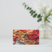 赤白と金ゴールド大理石アルコールインク 名刺 (スタンド正面)