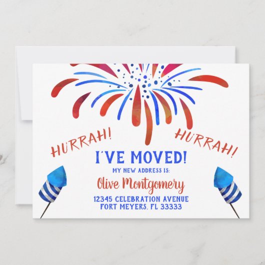 赤白と青のお祝い移動 案内状 (正面)