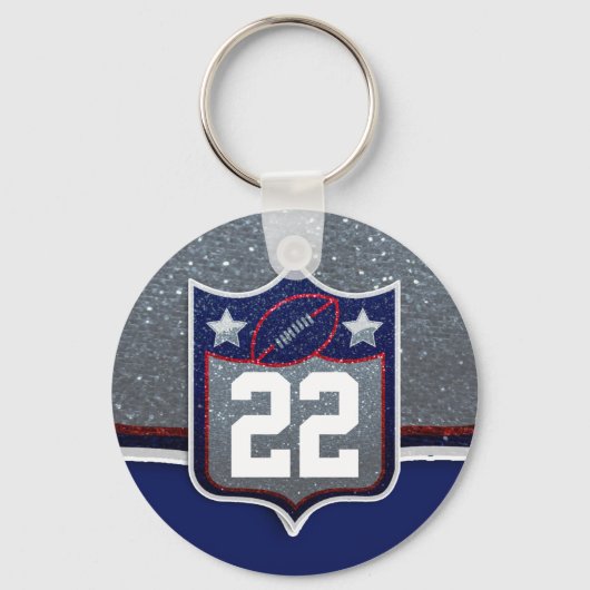 赤白と青のアメリカンフットボールのチームスポーツ キーホルダー (正面)