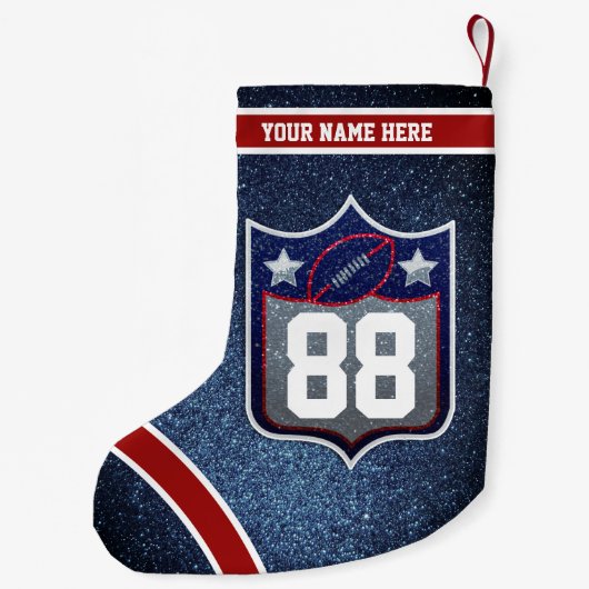 赤白と青のアメリカンフットボールのチームスポーツ スモールクリスマスストッキング (裏面)