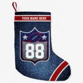 赤白と青のアメリカンフットボールのチームスポーツ スモールクリスマスストッキング (正面)