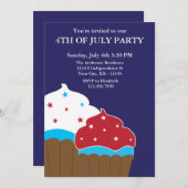赤白と青のカップケーキ7月4日パーティー 招待状 (正面/裏面)