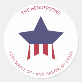 赤白と青のストライプの差出人住所 ラウンドシール