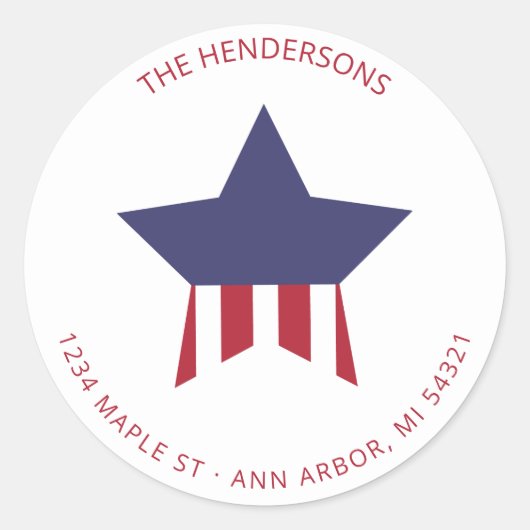 赤白と青のストライプの差出人住所 ラウンドシール (正面)