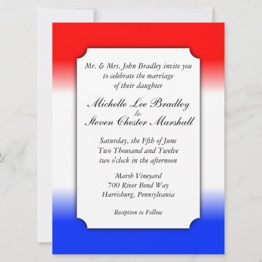 赤白と青のストライプ結婚式招待状 招待状 (正面)