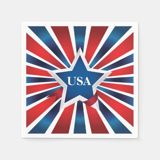 赤白と青のストライプUSAモノグラム スタンダードカクテルナプキン (正面)