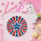 赤白と青のストライプUSAモノグラム ペーパープレート (パーティー)