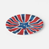 赤白と青のストライプUSAモノグラム ペーパープレート (アングル)