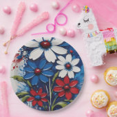 赤白と青のデイジーフローラ ペーパープレート (パーティー)