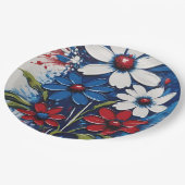 赤白と青のデイジーフローラ ペーパープレート (アングル)
