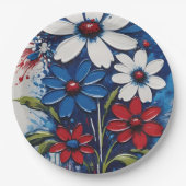 赤白と青のデイジーフローラ ペーパープレート (正面)