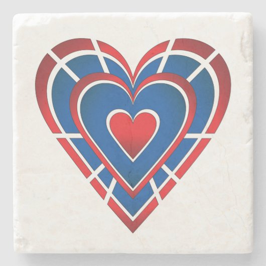赤白と青のハート ストーンコースター (正面)