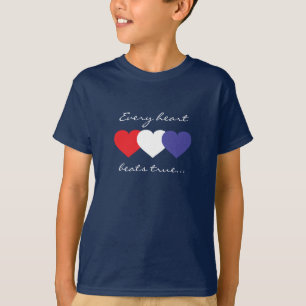 赤白と青のハート Tシャツ