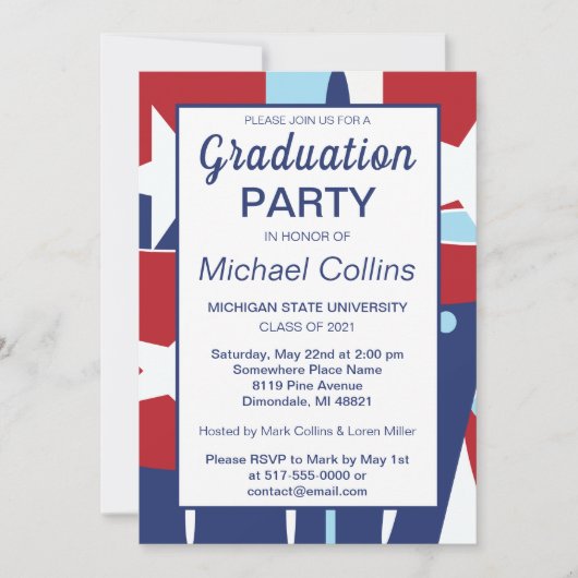 赤白と青のパーティの招待状 招待状 (正面)