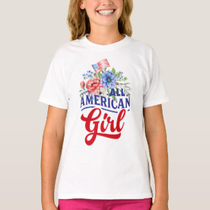 赤白と青のフローラオールアメリカンガールT-Shir Tシャツ