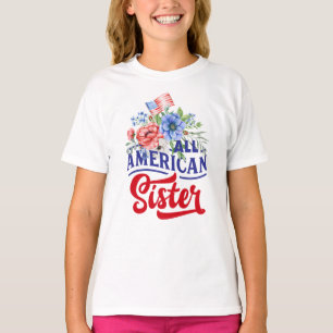 赤白と青のフローラオールアメリカン・シスター Tシャツ