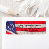赤白と青の名前差出人住所モノグラム ラベル (インサイチュ)