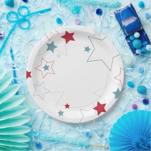 赤白と青の愛国的な星 ペーパープレート (パーティー)