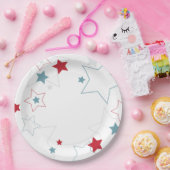 赤白と青の愛国的な星 ペーパープレート (パーティー)