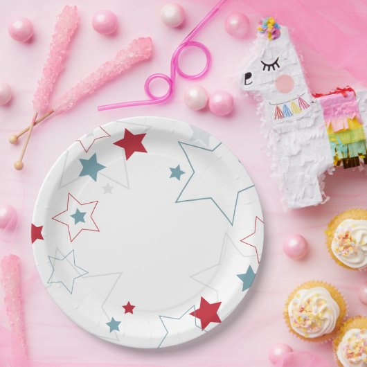 赤白と青の愛国的な星 ペーパープレート (パーティー)