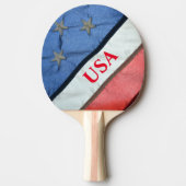 赤白と青の星とストライプ米国国旗 卓球ラケット (正面)