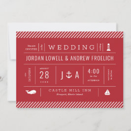 赤白と青の航海のビーチ結婚式 案内状