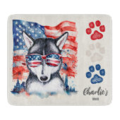 赤白と青シベリアおもしろいハスキー犬の治療 カッティングボード (正面)