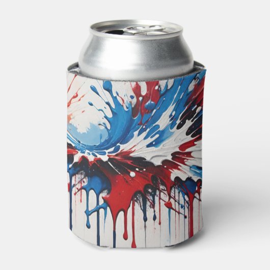 赤白と青絵を描のアメリカ愛国的(ばちゃばちゃ)跳ねる 缶クーラー (缶正面)