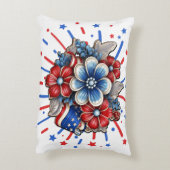 赤白と青7月4日の愛国的な花 アクセントクッション (裏面(縦))