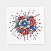 赤白と青7月4日の愛国的な花 スタンダードカクテルナプキン (正面)