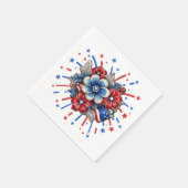 赤白と青7月4日の愛国的な花 スタンダードカクテルナプキン (角)