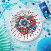 赤白と青7月4日の愛国的な花 ペーパープレート (パーティー)