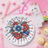 赤白と青7月4日の愛国的な花 ペーパープレート (パーティー)